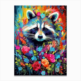 Raccoon Wonderland Flower Pop Art  Canvas Print