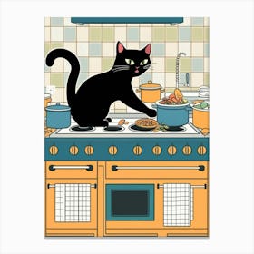 Black Cat In The Kitchen 1 Canvas Print