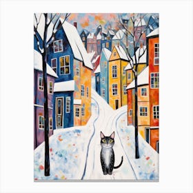 Cat In The Streets Of Bergen   Norway With Snow 2 Canvas Print