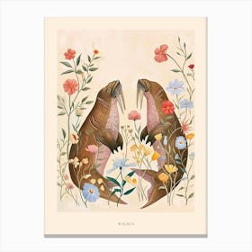 Folksy Floral Animal Drawing Walrus Poster Canvas Print