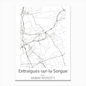 Entraigues Sur La Sorgue,France Minimalist Map Canvas Print