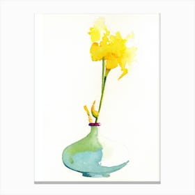 Yellow Lilly Flower In Turqouise Vase Painting Canvas Print