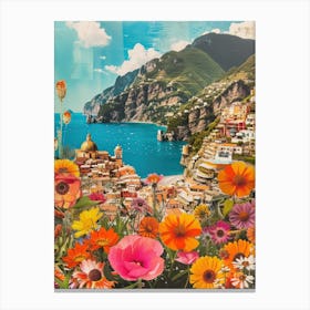 Positano   Floral Retro Collage Style 3 Canvas Print