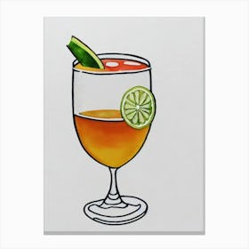 Tommy'S Margarita Minimal Line Drawing With Watercolour Cocktail Poster Canvas Print