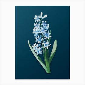 Vintage Dutch Hyacinth Botanical Art on Teal Blue Canvas Print