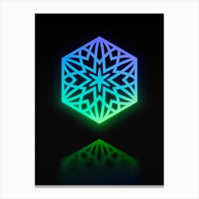 Neon Blue and Green Geometric Glyph Abstract on Black n.0211 Canvas Print