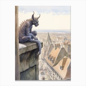Gargoyle Watercolour In Chartres France Canvas Print
