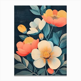 Flowers On A Blue Background Canvas Print