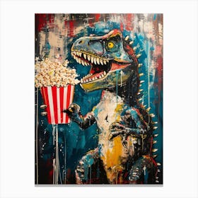 Paint Splash Dinosaur Eating Popcorn 1 Canvas Print