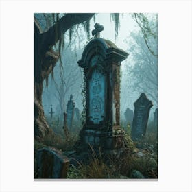 An Eerie Signboard Covered In Peeling Paint Sits Rusted At The Entrance Of An Abandoned Cemetery Shr (2) Canvas Print