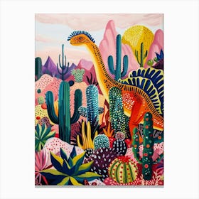 Colourful Dinosaur With Cactus & Succulent Painting 3 Canvas Print