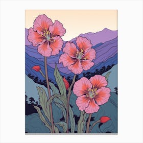 Pink Tulips Mountain Landscape Canvas Print