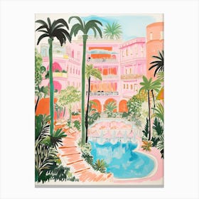 The Beverly Hills Hotel   Beverly Hills, California   Resort Storybook Illustration 2 Canvas Print