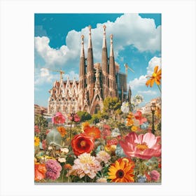 Barcelona   Floral Retro Collage Style 2 Canvas Print