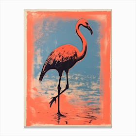 Flamingo, Woodblock Animal  Drawing 2 Canvas Print