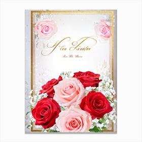 Bouquet Of Vibrant Red And Pink Roses Intertwined With Delicate Babys Breath Cascading As A Lush (1) 2 Canvas Print