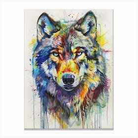 Arctic Wolf Colourful Watercolour 4 Canvas Print