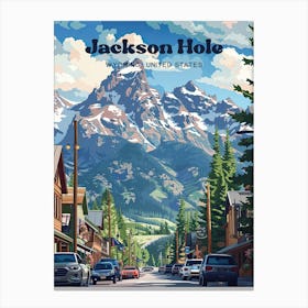 Jackson Hole Wyoming Teton Mountains Travel Illustration Lienzos