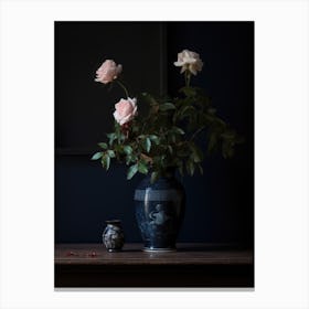 Vintage Roses In Vase Canvas Print