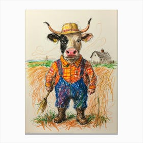Cow In Overalls Canvas Print