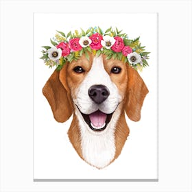 Beagle With Flowers Canvas Print