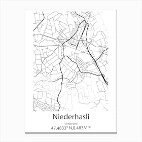 Niederhasli,Switzerland Minimalist Map Canvas Print