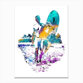 Surfer With Surfboard Watercolor Canvas Print