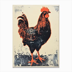 Chicken, Woodblock Animal  Drawing 3 Canvas Print