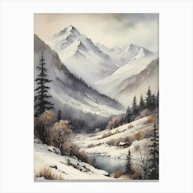 Vintage Muted Winter Mountain Landscape (24) Canvas Print