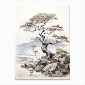 Yufuin In Oita,  Japanese Brush Painting, Sumi E, Minimal  2  Canvas Print