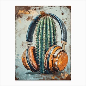 Cactus With Headphones Canvas Print