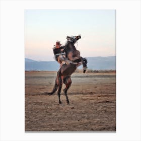 Texas Evening Horse And A Cowboy Canvas Print