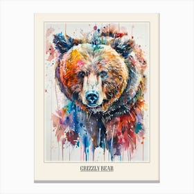 Grizzly Bear Colourful Watercolour 4 Poster Canvas Print