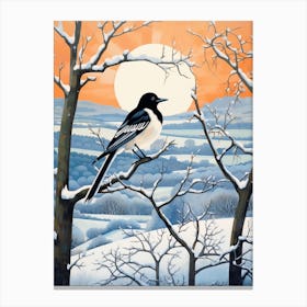 Winter Bird Painting Magpie 1 Canvas Print