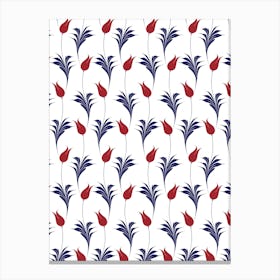 Red And Blue Tulips - Iznik Turkish pattern, floral decor Canvas Print