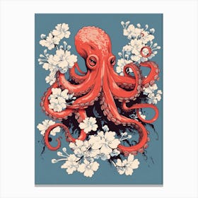 Octopus Animal Drawing In The Style Of Ukiyo E 1 Canvas Print