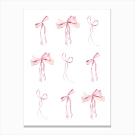 Pink Coquette Rows Of Bows - White Canvas Print