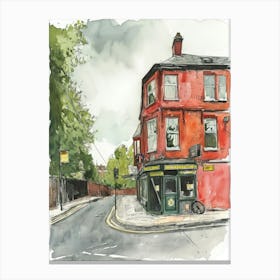 Merton London Borough   Street Watercolour 3 Canvas Print
