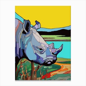 Simple Line Illustration Rhino By The River 3 Canvas Print