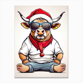 Bull Christmas Hat Canvas Print