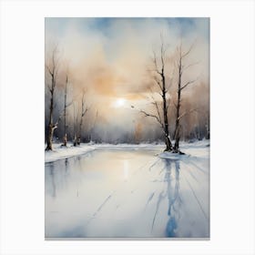 Rustic Winter Skating Rink Painting (28) Canvas Print