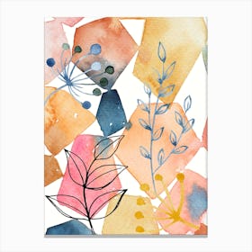 Watercolor Leaves And Flowers Canvas Print