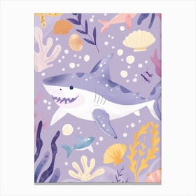 Purple Shark Deep In The Ocean Illustration 1 Canvas Print
