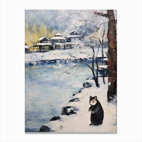 Vintage Winter Animal Painting Mouse 1 Canvas Print