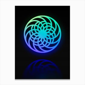 Neon Blue and Green Abstract Geometric Glyph on Black n.0198 Canvas Print