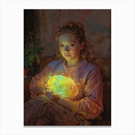 Girl Holding A Glowing Ball Canvas Print