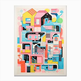 A House In Seoul, Abstract Risograph Style 3 Canvas Print