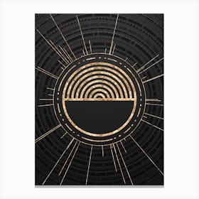 Geometric Glyph Symbol in Gold with Radial Array Lines on Dark Gray n.0139 Canvas Print