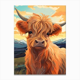 Digital Painting Of A Highland Cow At Sunrise Canvas Print