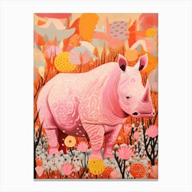 Rhino In The Wild Pink & Orange Geometric 3 Canvas Print